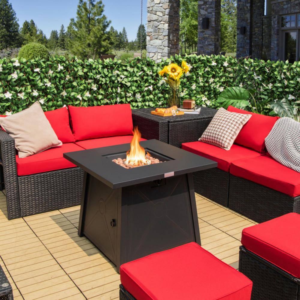 Black Steel 30-Inch Square Gas Fire Pit Table with Cover