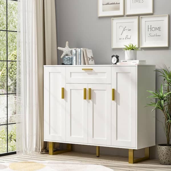 FUFU&GAGA 39.4 in. H White MDF Bookcase with 1-Drawer and 11 Adjustable Shelves