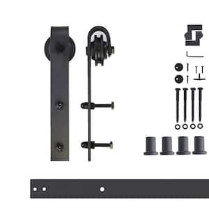 5.5 ft./66 in. Black Rustic Non-Bypass Sliding Barn Door Track and Hardware Kit for Single Door