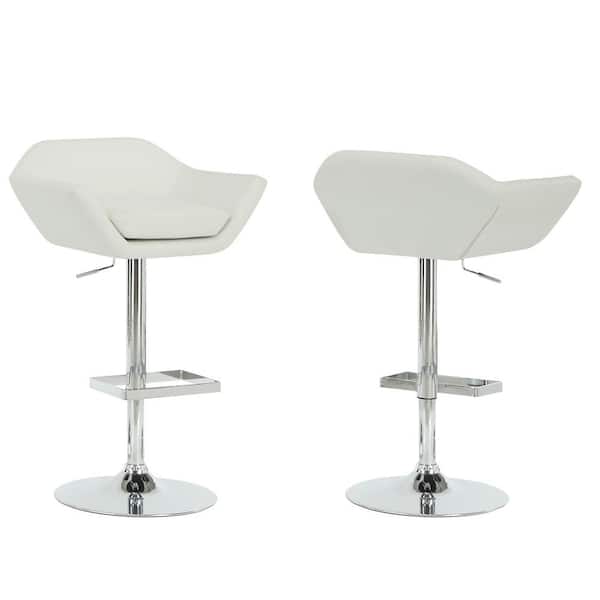 Monarch Specialties Metal Hydraulic Lift Bar Stool in White and Chrome (2-Piece)