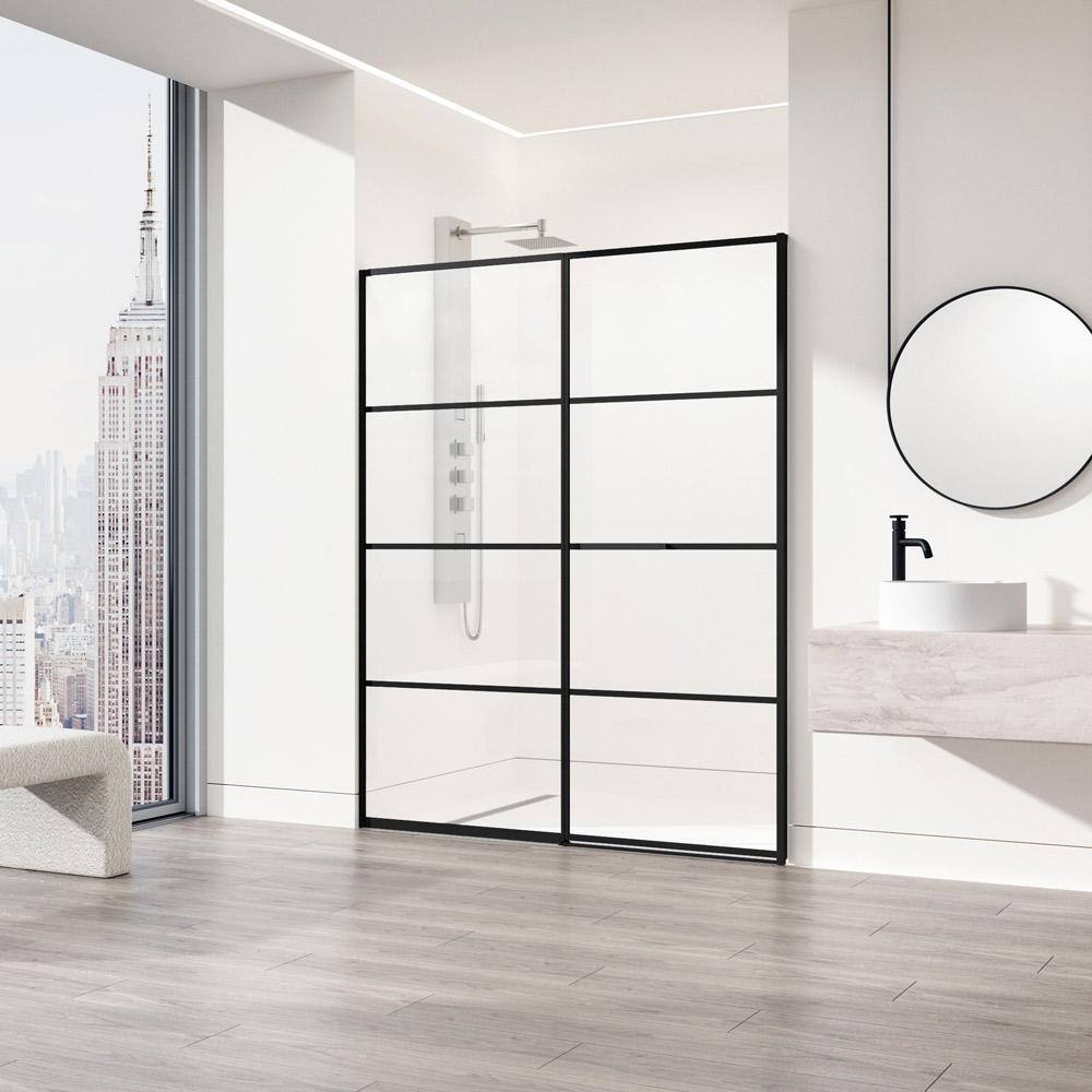 Meridian 60" Matte Black and Clear Grid Glass Shower Door