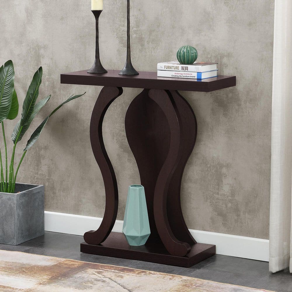 Newport Terry B Espresso Wood Console Table with Storage Shelf