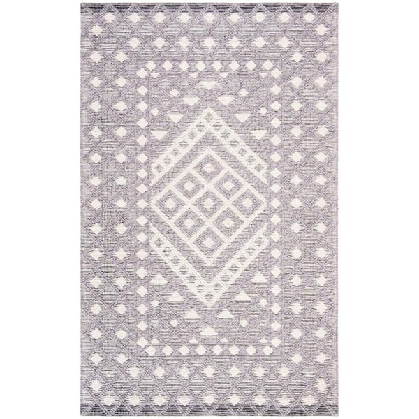 Natura 6 ft. x 9 ft. Cream/Purple Diamond Border Area Rug