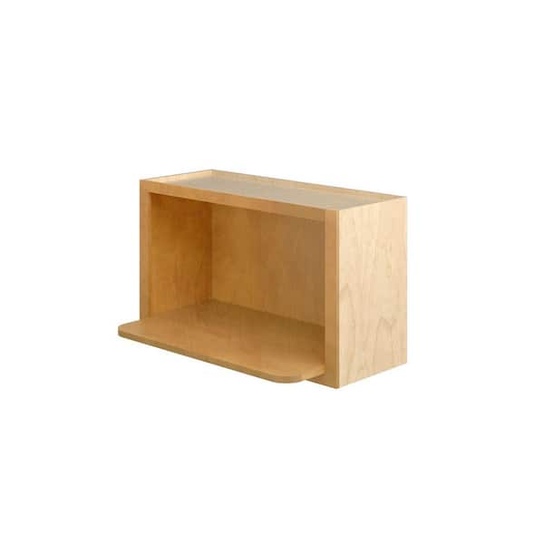 Unbranded Aberdeen Recessed 30 in. W x 18 in. H x 12 in. D in Caramel Plywood Assembled Microwave w/Shelf Wall