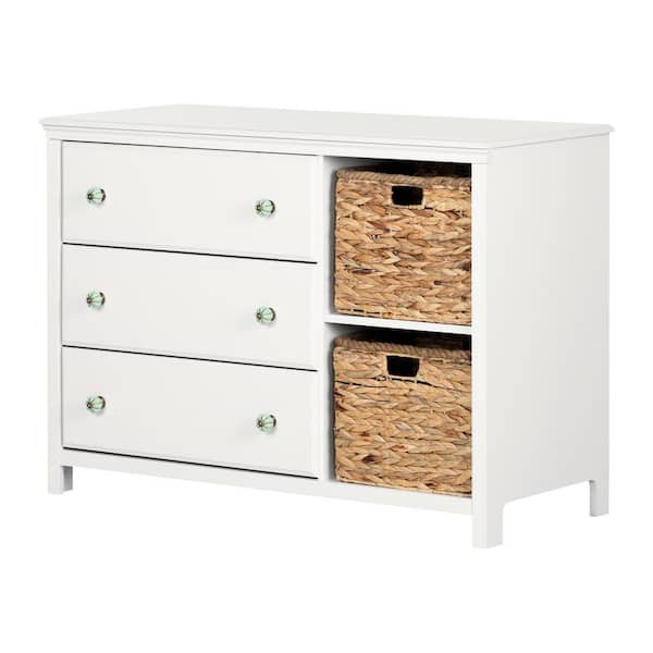South Shore Balka Pure White 3-Drawer and Baskets 45.75 in. Dresser without Mirror