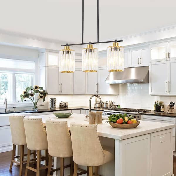 ZSMIHDOH 3-Light Black Modern Kitchen Island Crystal Pendant Light