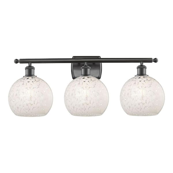 White Mouchette 28 in. 3-Light Oil Rubbed Bronze Vanity Light with Glass Shade