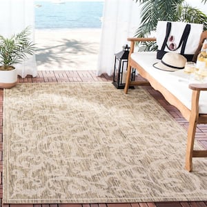 Courtyard Brown/Natural 5 ft. x 8 ft. Border Indoor/Outdoor Patio  Area Rug