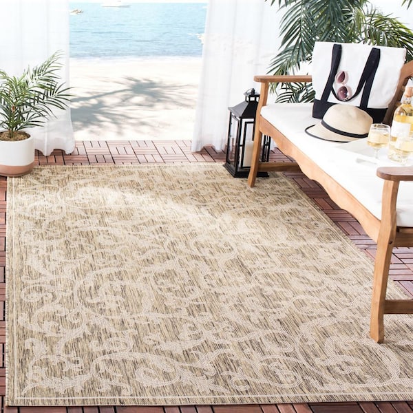 Courtyard Brown/Natural 7 ft. x 10 ft. Border Indoor/Outdoor Patio  Area Rug