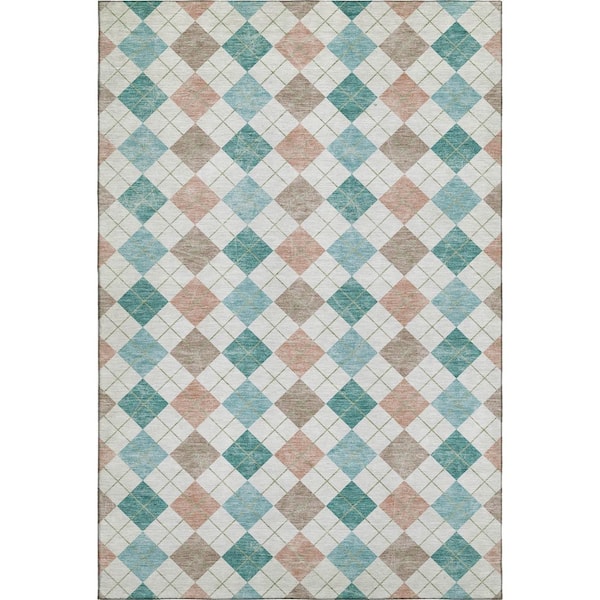 Mayfield Premium Machine Washable Abstract AMF2238 Aqua 3 ft. x 5 ft. Area Rug