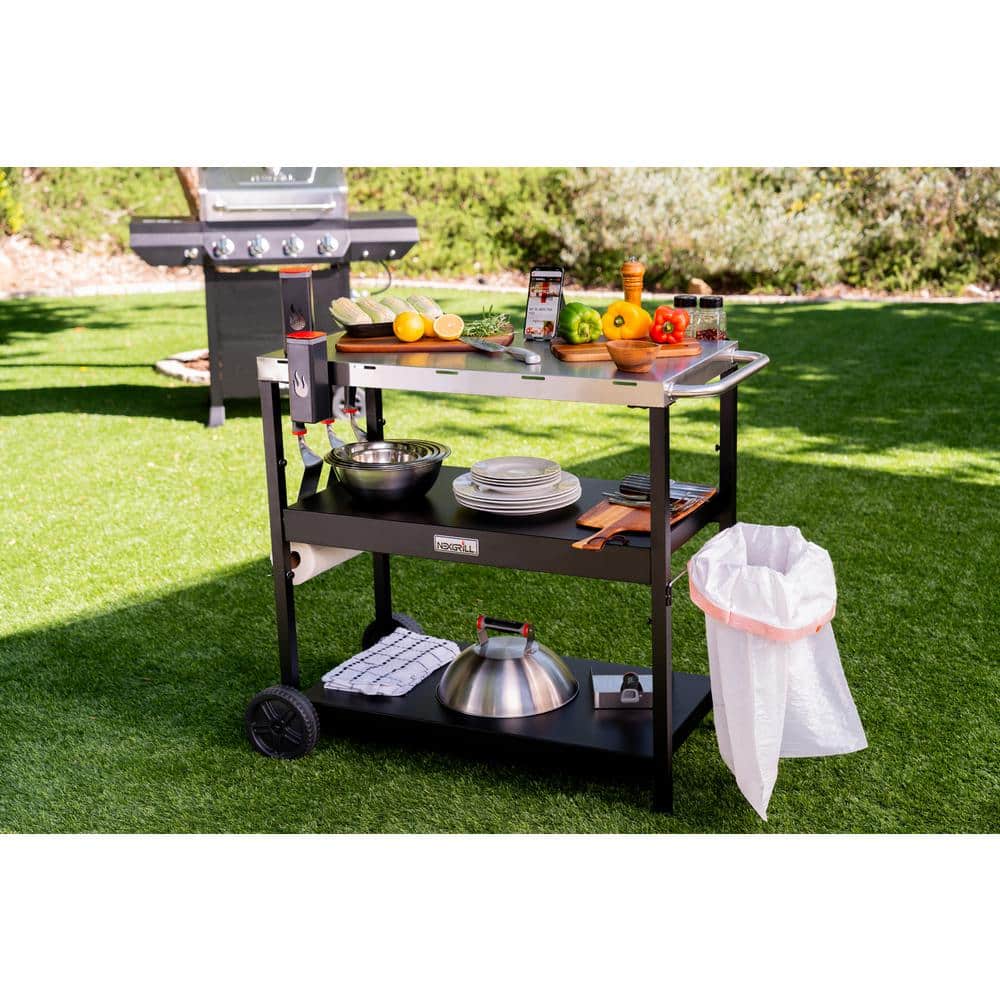 Nexgrill Stainless Steel and Black Outdoor Food Prep Cart