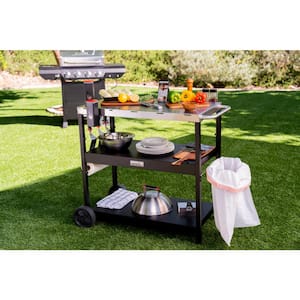 Stainless Steel and Black Grill Cart