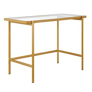 Tamar 42 in. Brass Finish Writing Desk with Glass Top