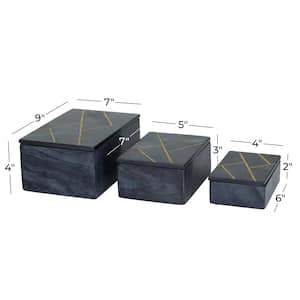 Rectangle Marble Box with Gold Linear Lines (Set of 3)
