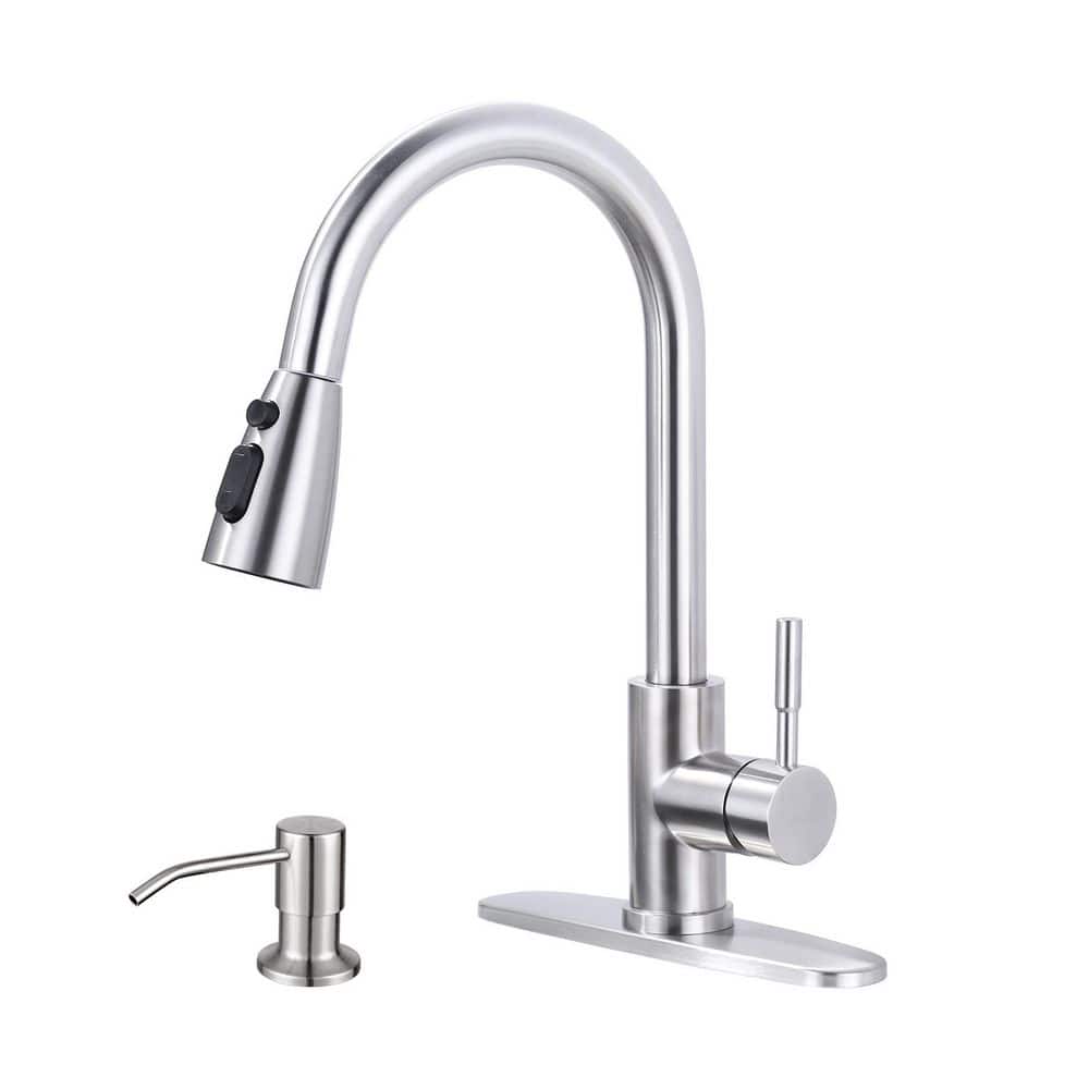 Single Handle Pull Down Sprayer Kitchen Faucet with 3-Mode Sprayer and Soap Dispenser in Brushed Nickel price history on PriceWatchPro