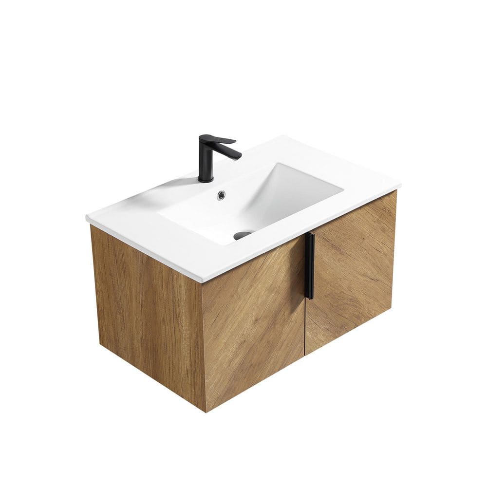 30 in. Floating Golden Oak Bath Vanity with White Ceramic Top Unassembled price history on PriceWatchPro