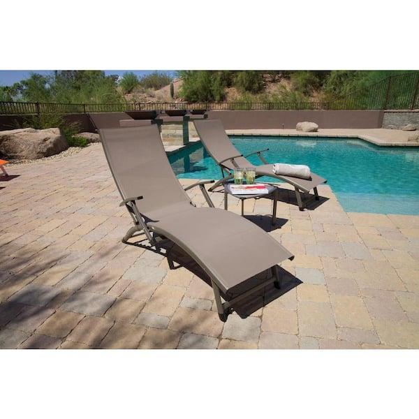 RST Brands Sol Sling Patio Chaise Lounge in Taupe (2-Pack)