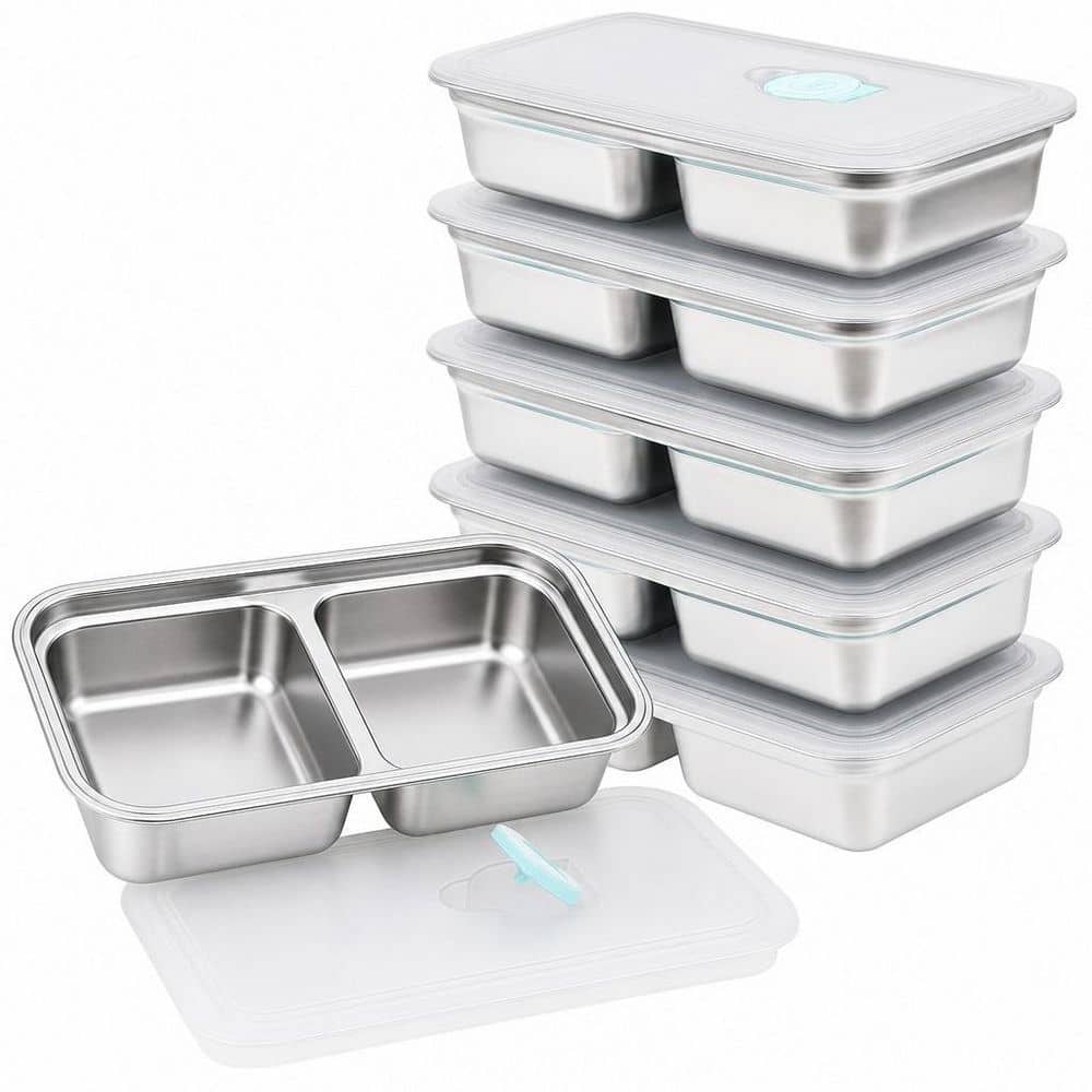 Numhew 6-Pack Stainless Steel Snack Containers with Lids, Dual