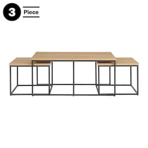 23 in. 3-Piece Walnut-Finished Rectangle MDF Nesting Coffee Table Set