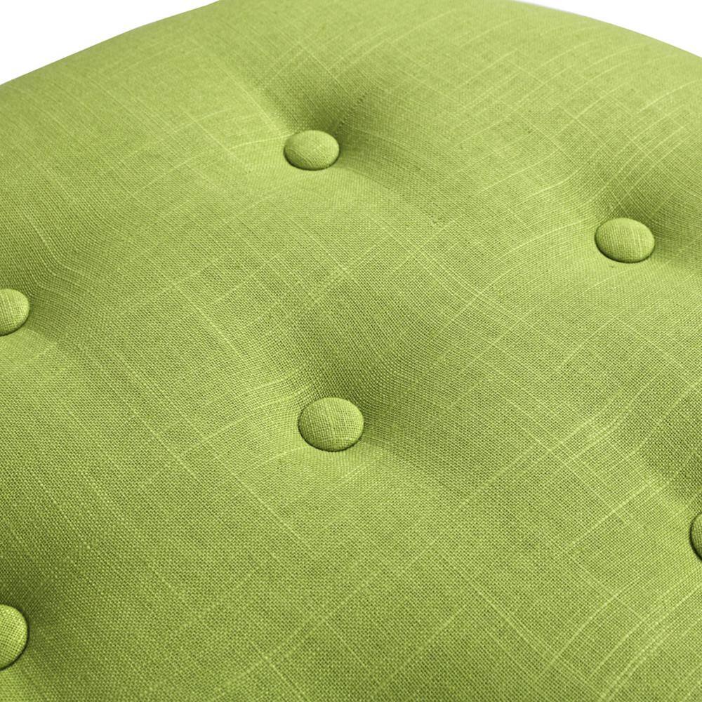 Bright Chartreuse Linen Cotton Blend Round Tufted Ottoman with Ivory Trim