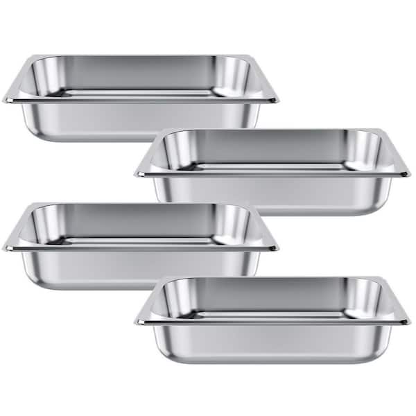 15.2 qt, 4 Pack Stainless Steel Steam Hotel Pan, 1/2 Size Table Roasting Pans, Restaurant Supplies for Home, Party