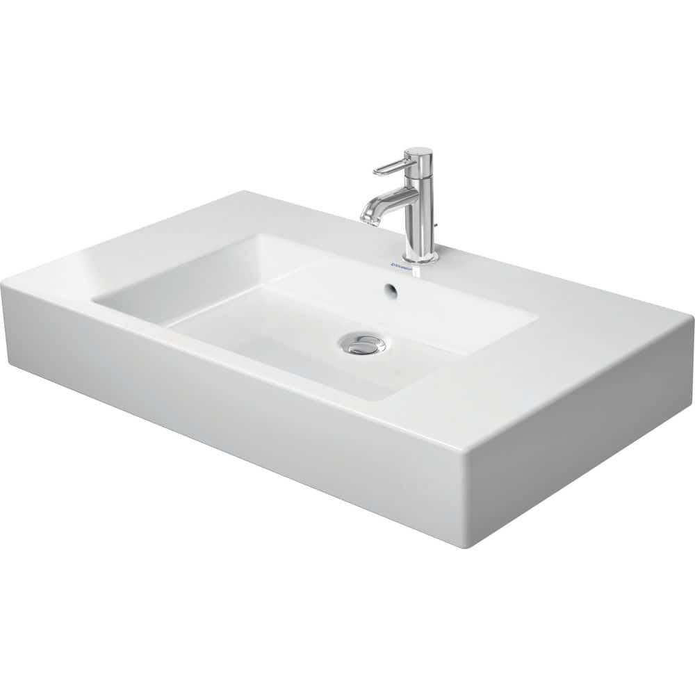 Vero White Ceramic Rectangular Wall-Mount Vessel Sink
