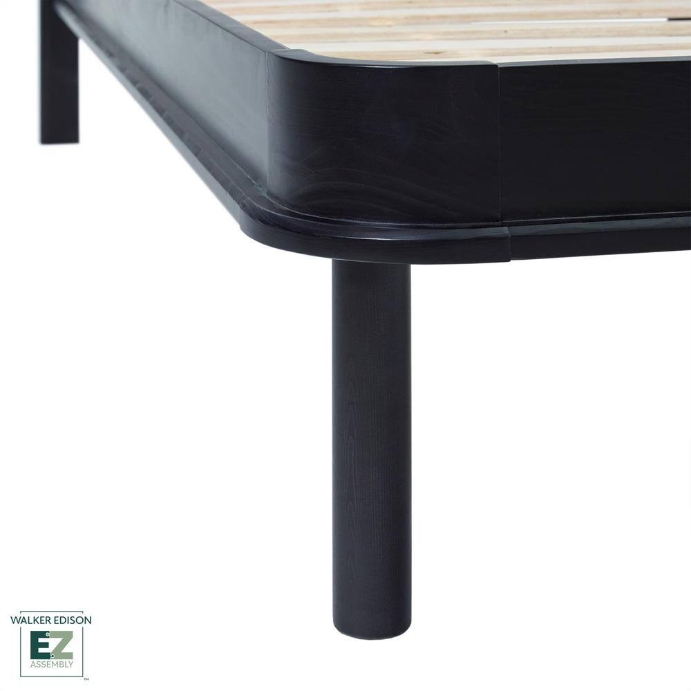 Contemporary Black Pine Wood King Bed with Gray Upholstered Headboard