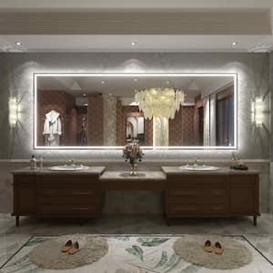 96 in. W x 36 in. H Rectangular Frameless Front & Back LED Lighted Anti-Fog Tempered Glass Wall Bathroom Vanity Mirror
