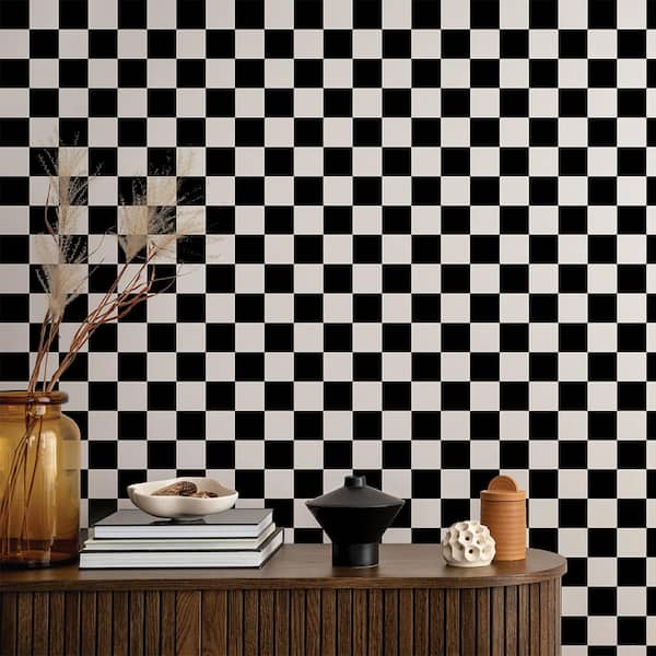 1pc Vintage preto branco xadrez espessado remodelação Home Decor Wallpaper  Non-slip impermeável resistente ao desgaste piso Wallpaper Peel E Stick  Self-a
