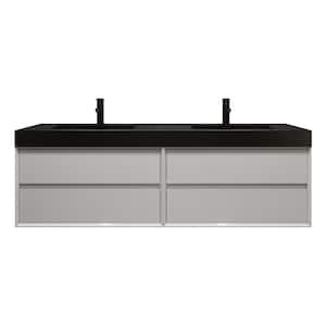 MIA 71 in. W. x 20 in. D x 24 in. H Double Sink Floating Bath Vanity in Gloss White with Black Stainless-Steel Top