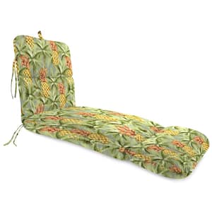 22 in. x 74 in. Outdoor Chaise Lounge Cushion w/Ties & Hanger Loop Luau Breeze Green Tropical Rectangular Knife Edge
