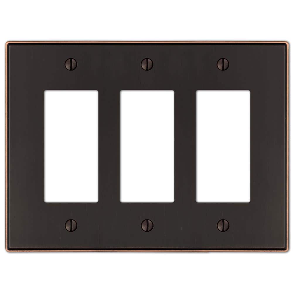 Aged Bronze Triple Rocker Cast Metal Wall Plate