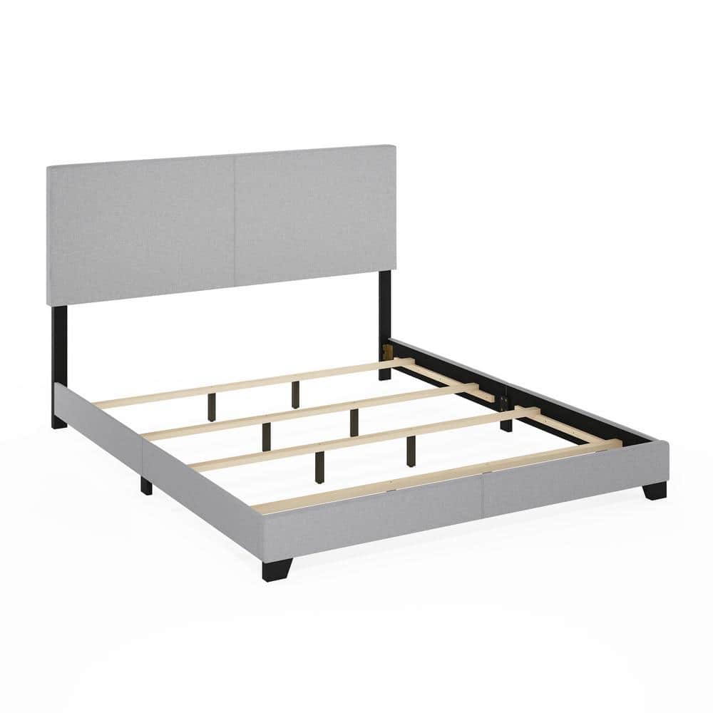 King Glacier Linen Upholstered Bed Frame with Wooden Slats