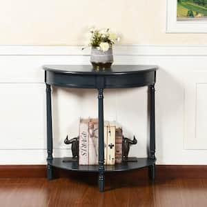 Asher 28.25 in. Antique Navy Half-Circle MDF Console Table