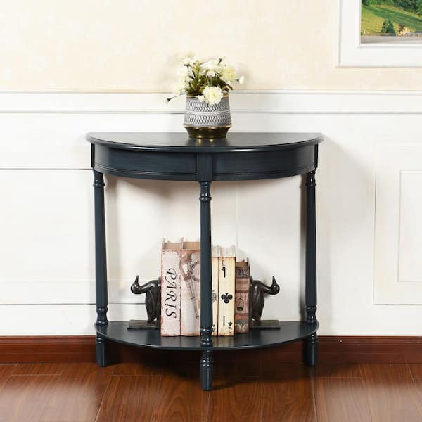 StyleCraft Asher 28.25 in. Antique Navy Half-Circle MDF Console Table