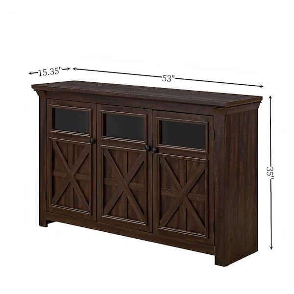 FUNKOL 53 in. x 15.35 in. x 35 in. Espresso Vintage MDF Storage Cabinet with 3-Doors