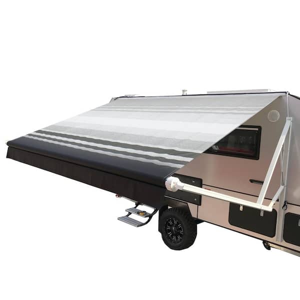 ALEKO 13 ft. x 8 ft. Black Stripes Motorized Retractable RV Awning