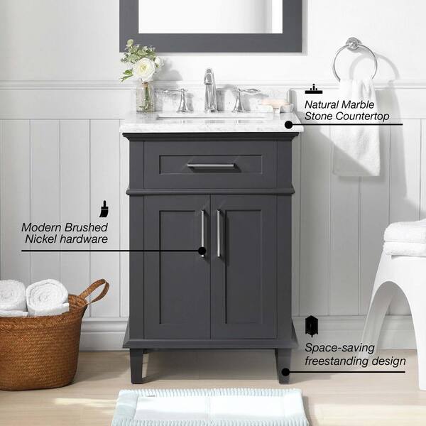 Home Decorators Collection Sonoma 24 In W X 20 D 34 H Bath Vanity Dark Charcoal With White Carrara Marble Top 9784800270 - Home Decorators Collection 3 Piece Vanity Combo 24 Inch Home Decorators Collection Sonoma 24 In W X 20 D 34 H Bath Vanity Dark Charcoal With White Carrara Marble Top 9784800270 - Home Decorators Collection 3 Piece Vanity Combo 24 Inch