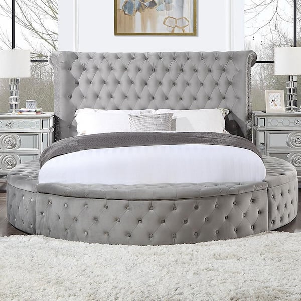 Acme Furniture Gaiva Gray Wood Frame King Platform Bed with 