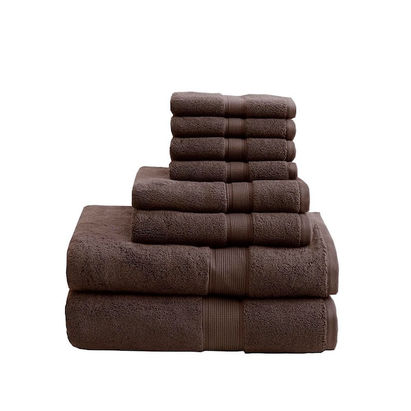 MADISON PARK Signature 800GSM 8-Piece Brown Ultra-Soft 100% Cotton Absorbent Bath Towel Set