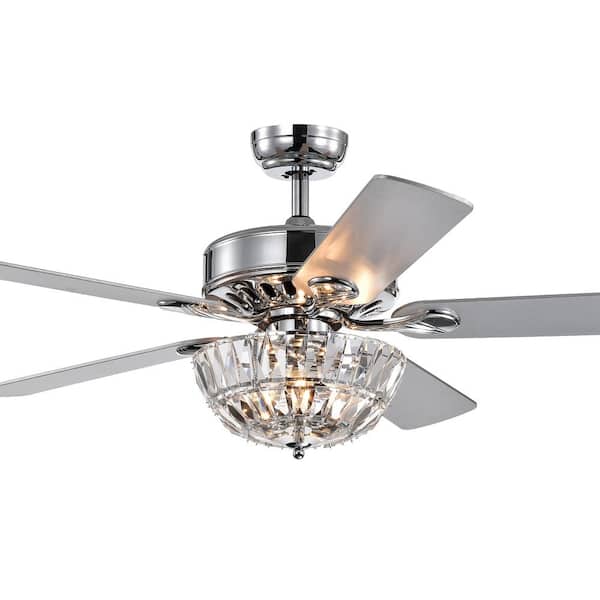 Warehouse of Tiffany Senma 52 in. 3-Light Indoor Chrome Remote Controlled Ceiling Fan with Light Kit