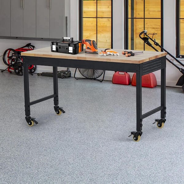 Garvee Heavy Duty 48 in. W x 24 in. D Black Steel Mobile Workbench