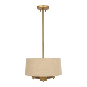 3-Light Gold Shaded Pendant Light with Linen Shade