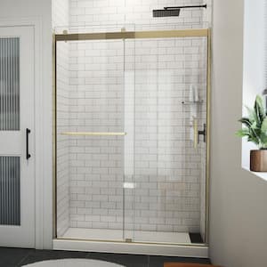 Sapphire-V 54 in. W x 76 in. H Sliding Semi Frameless Bypass Shower Door in Brushed Gold with Clear Glass
