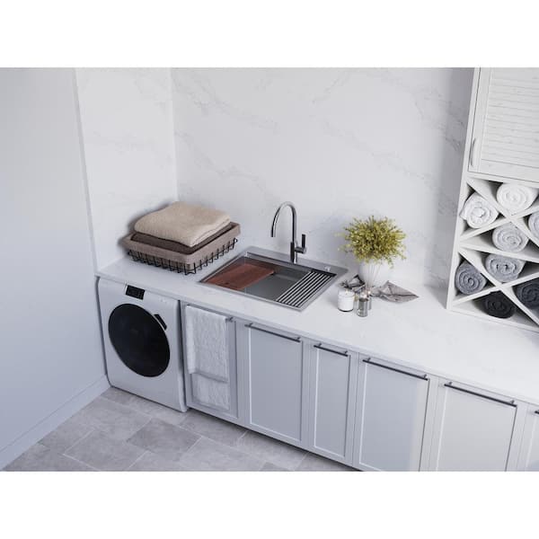 Ruvati Alto 23 in. x 19 in. x 13 in. 16 Gallons Undermount Laundry/Utility Sink in Stainless Steel with Washboard
