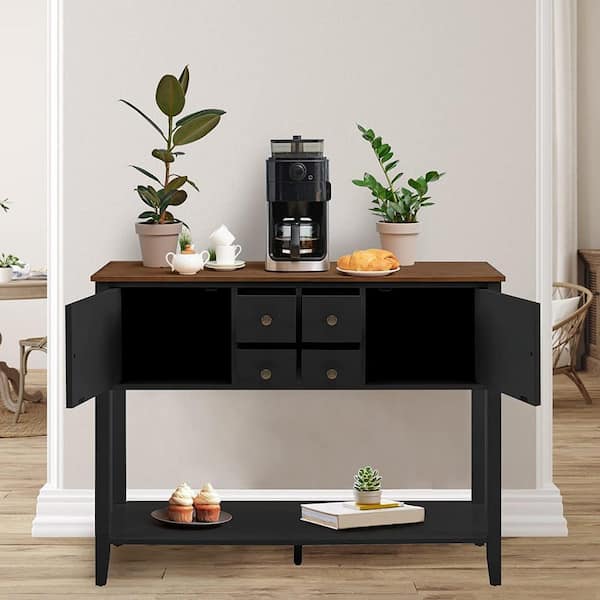 ANBAZAR Black Accent Sideboard, Buffet Storage Cabinet with 4-Drawer and 2-Door, 1-Large Shelf, Storage Cabinet for Entryway