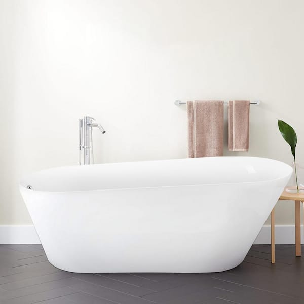 Mokleba 69 in. Single Slipper Acrylic Freestanding Flatbottom Bathtub with Polished Chrome Drain Soaking Tub in White