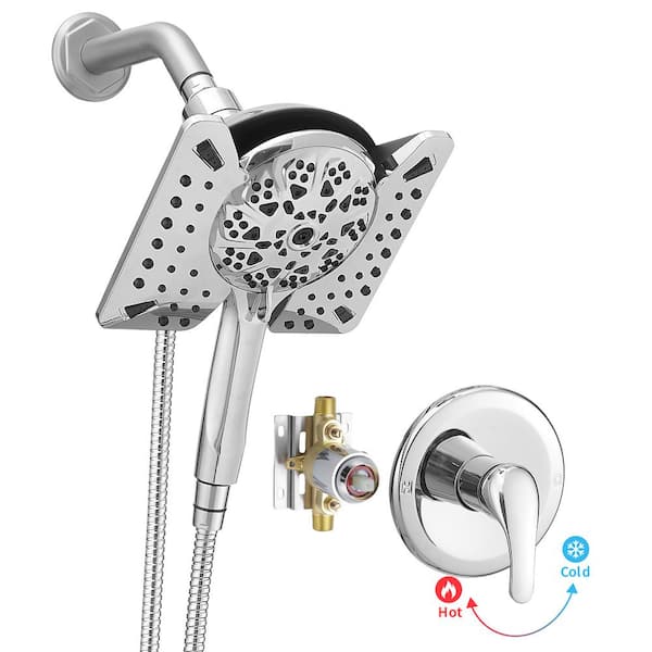 BWE Single Handle 10-Spray Wall Mount Shower Faucet 1.8 GPM with High Pressure in. Polished Chrome (Valve Included)