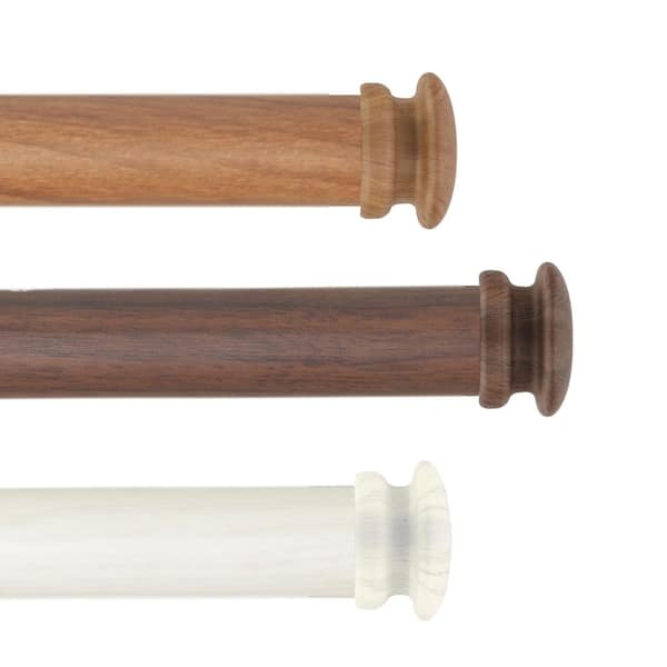EMOH 1" dia Adjustable Single Faux Wood Curtain Rod 66-120 inch in Pearl White with Johanna Finials