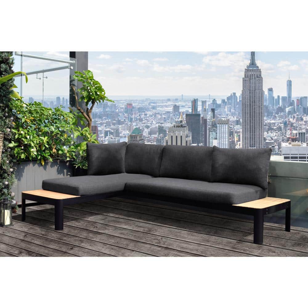 Portals Black 2-Piece Aluminum Outdoor Patio Conversation Set with Charcoal